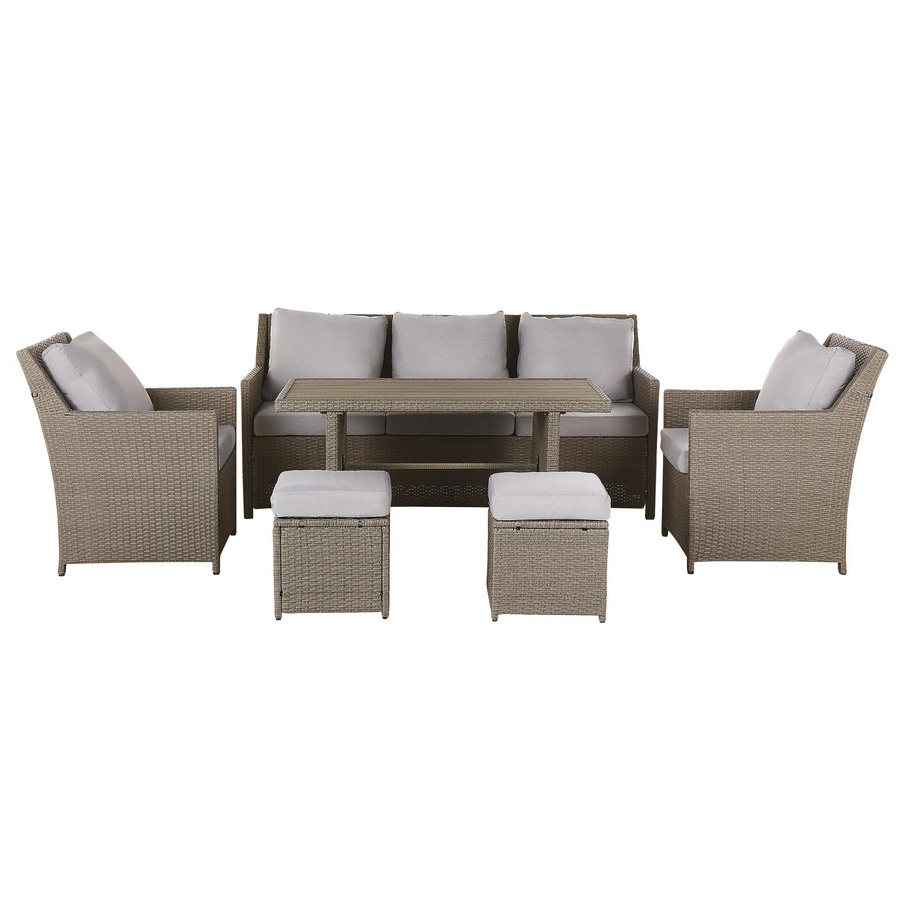 Beliani Lounge Set FONTI aus Polyrattan in Taupe mit 3-Sitzer Sofa, Sesseln, Ottoman und Couchtisch, B/T/H: 188 x 69 x 89 cm - Bild 2