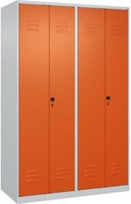 C+P Spind Classic PLUS mit 4 Abteilen in Lichtgrau und Reinorange, Höhe: 185 cm, Breite: 120 cm, Tiefe: 50 cm, mit Sicherheits-Drehriegel und Garderobenstange - Bild 1