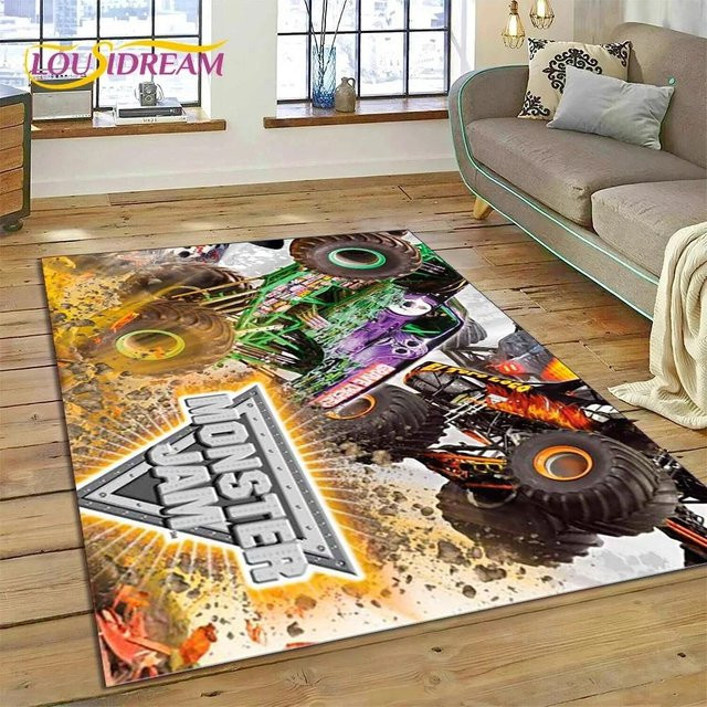 Karpetti Kinder Teppich Monster Jam Cartoon Design, Waschbar, Multicolour, B: 120 cm, T: 80 cm - Bild 1