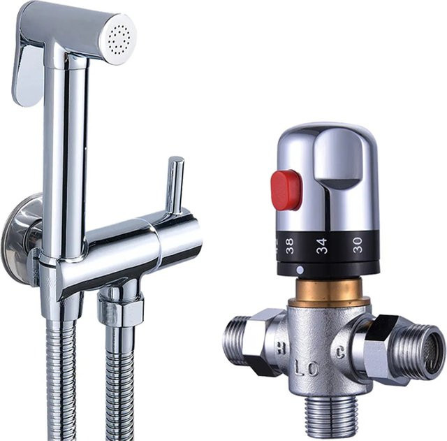 Tragbares XMSJ Bidet-Set aus Messing mit Thermostatventil für Warm- und Kaltwasser in Chrom - Bild 1