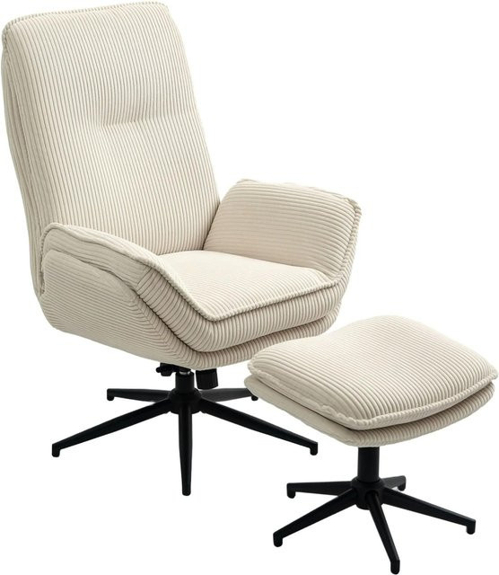 HOMCOM Relaxsessel mit Hocker in Beige mit Liegefunktion, 360 Grad Drehbar und Armlehnen - Bild 1