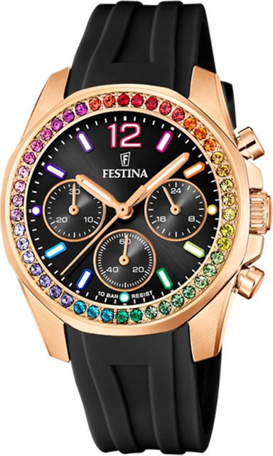 Festina Chronograph Damenuhr, Quarz, Edelstahl, Schwarz, 38 mm, 10 ATM - Bild 1