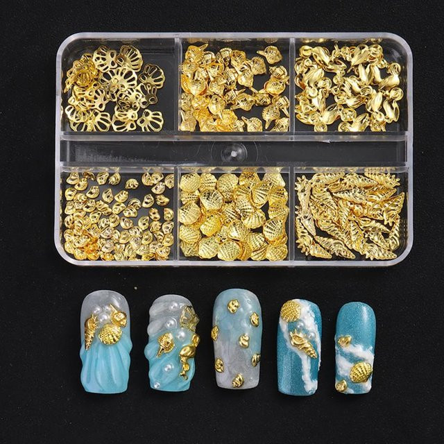 North moon Nagelkunst-Charms, Metall-Muschel Seestern Seepferdchen Perlen, Metallic - Bild 1