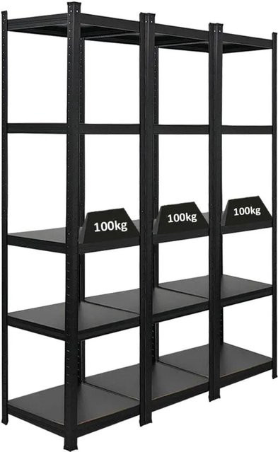 PROREGAL All Black Series Ragnar Schwerlastregal Set aus 3 Stück, Farbe Matt Schwarz, H x B x T: 180 x 45 x 45 cm - Bild 1