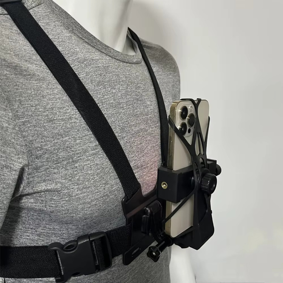 EXSKOF Brustgurt mit drehbarer Telefonhalterung und Kameraaufnahme für iPhone, Smartphone, GoPro Hero 13 12 11 10 9, Insta360 und DJI in Schwarz - Bild 4