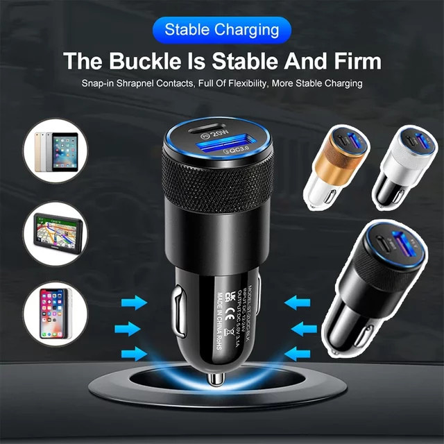 Ai CAR FUN Mini-Autoladegerät mit USB-C PD Buchse in Schwarz für 12-24V Zigarettenanzünder Schnellladung für iPhone, Xiaomi, Huawei und Samsung - Bild 1