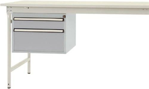 BASI Gehäuse-Unterbau stationär Manuflex ZB4552.9006 in Silber und Weiß mit 2 Schubfächern, abschließbar, aus Stahl, Nutzhöhe: 300 mm, für Tischtiefe: 800 mm - Bild 1
