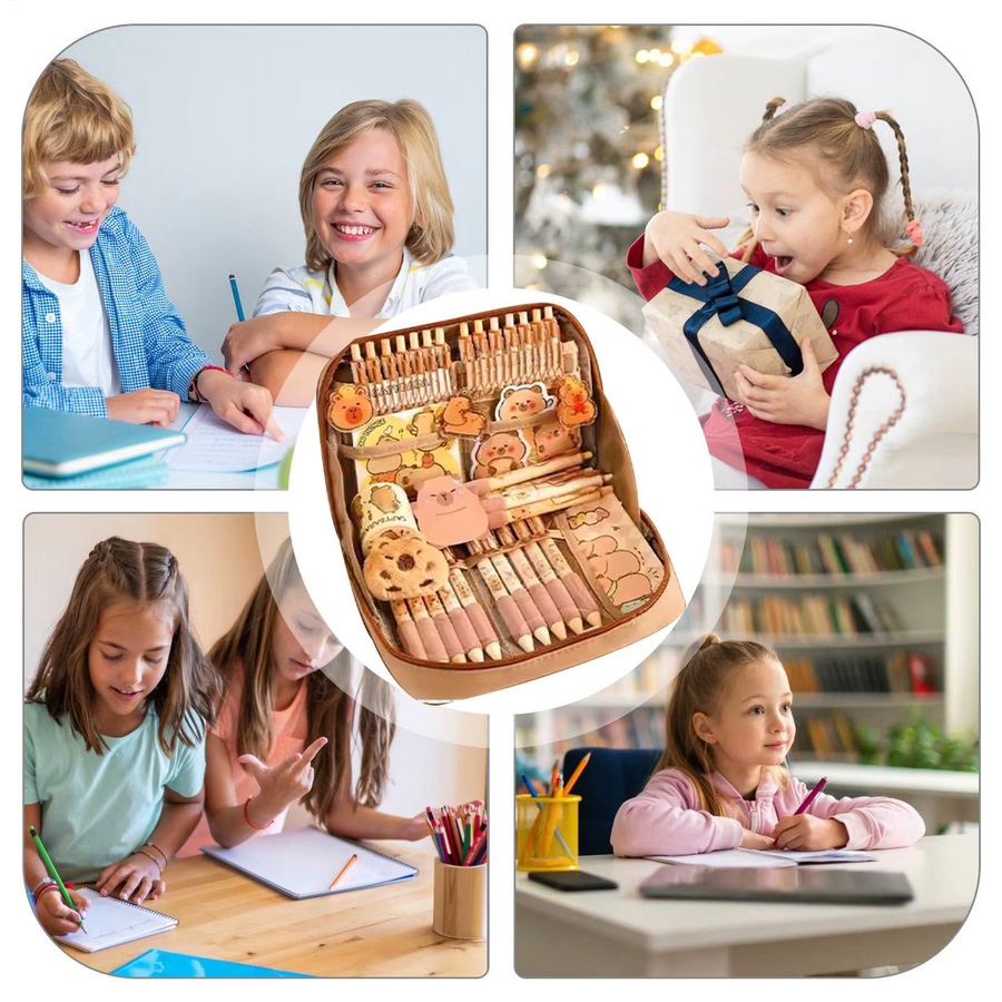 Capybara Briefpapier-Set mit Federmäppchen in Braun aus Textil für die Schule - Bild 3