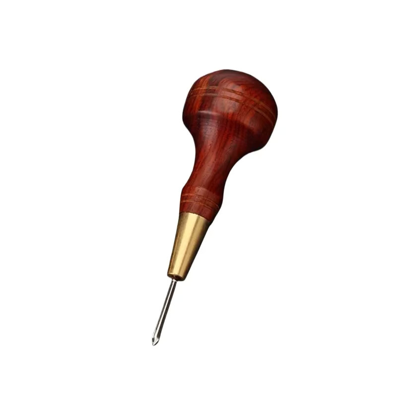 Holzgriff Lederreibe mit Raute und Kegel zum Stanzen von Löchern für DIY Lederarbeiten in Rot und Braun - Bild 2