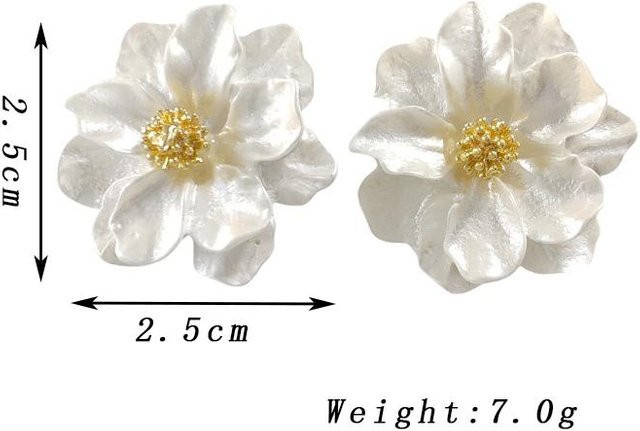 YIRAN Jewelry Ohrstecker, weiße Blumen, Kupfer, Gold, Damen - Bild 1