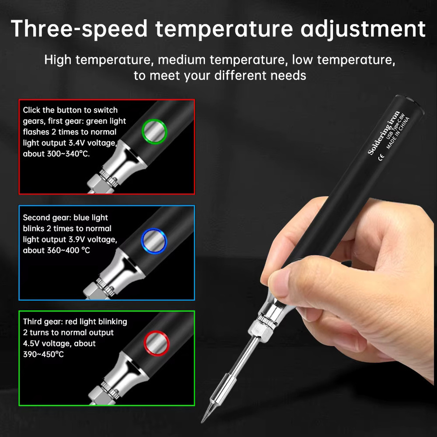 Airepair Mini USB Typ-C Lötkolben in Schwarz mit 3-stufiger einstellbarer Temperatur, tragbarer elektronischer Schweißstift - Bild 2