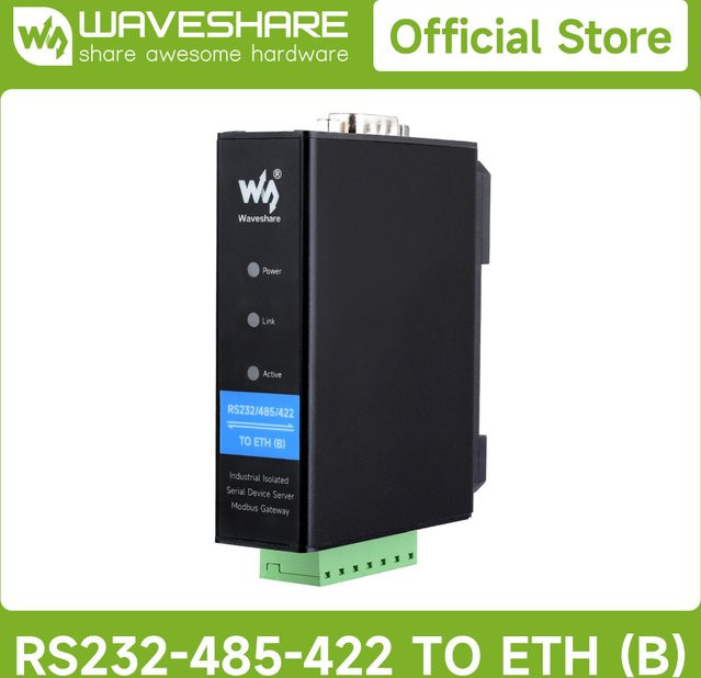 Waveshare Rail-Mount Serial Server RS232/485/422 zu RJ45 Ethernet-Modul, TCP/IP zu seriell, Modbus und MQTT Gateway, Schwarz - Bild 1