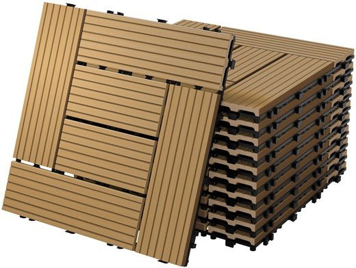 ECD Germany WPC Terrassenfliesen Set in Teak Holzoptik Braun, 11er Set mit Klicksystem und Drainage, B/T: 30 x 30 cm - Bild 1