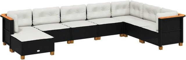 vidaXL 8-tlg Garten-Sofagarnitur in L-Form aus Polyrattan und Akazienholz mit Kissen, Schwarz - Bild 1