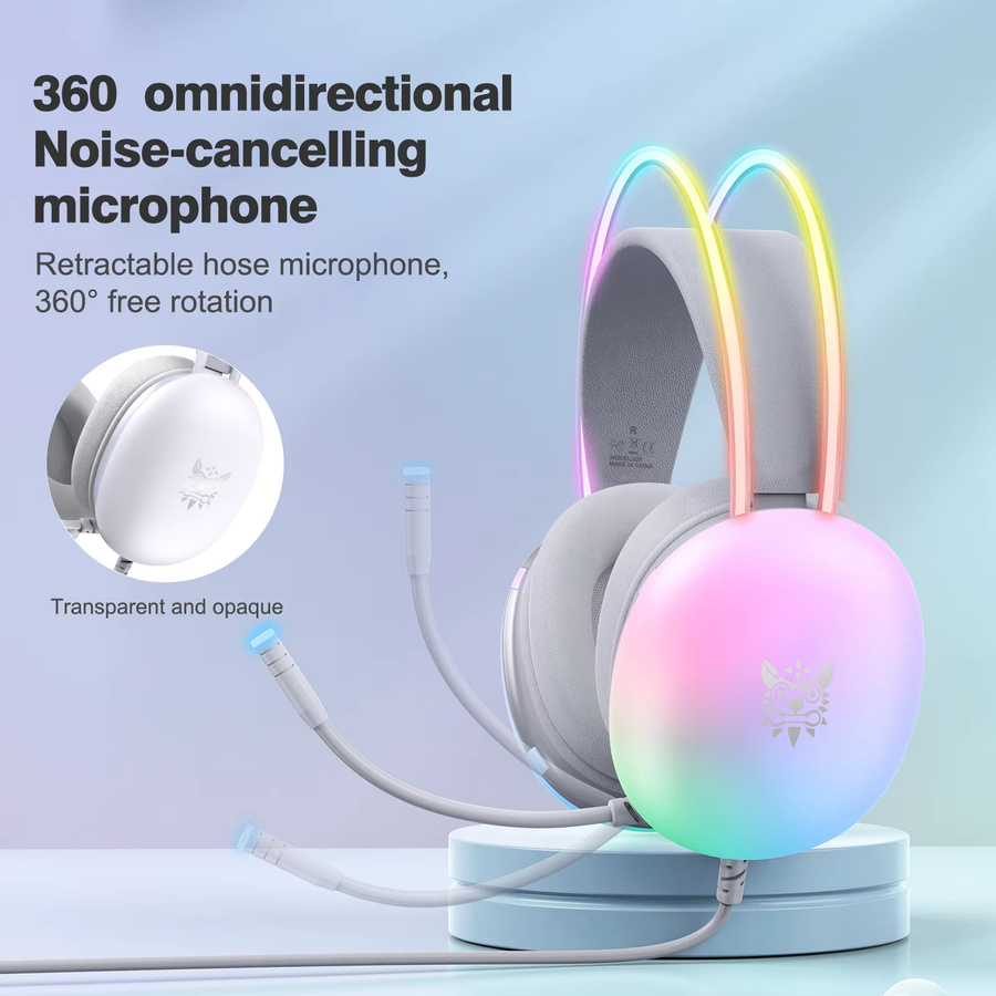 AyeBeau Gaming Headset mit Mikrofon und RGB Beleuchtung für PC und Smartphone in Weiss/Multicolour - Bild 2