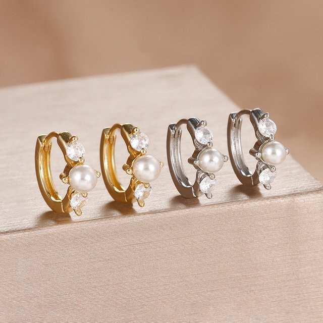 Maodane Creolen, 14K vergoldet, Perle, Zirkonia, Damen - Bild 1