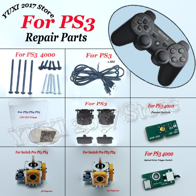 Sony PlayStation 3 PS3 Ersatzteil-Set in Schwarz mit Knopfschrauben, Datenkabel, Joystick, Netzschalter und Auslöseschalter für das optische Laufwerk - Bild 1