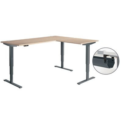 Schäfer Shop Genius Winkelschreibtisch AERO FLEX, elektrisch höhenverstellbar, 90 Grad Winkel, C-Fuß, B: 200 cm, T: 160 cm, Eiche-Dekor und Anthrazit, mit Memorypanel und Kabelkanal - Bild 1