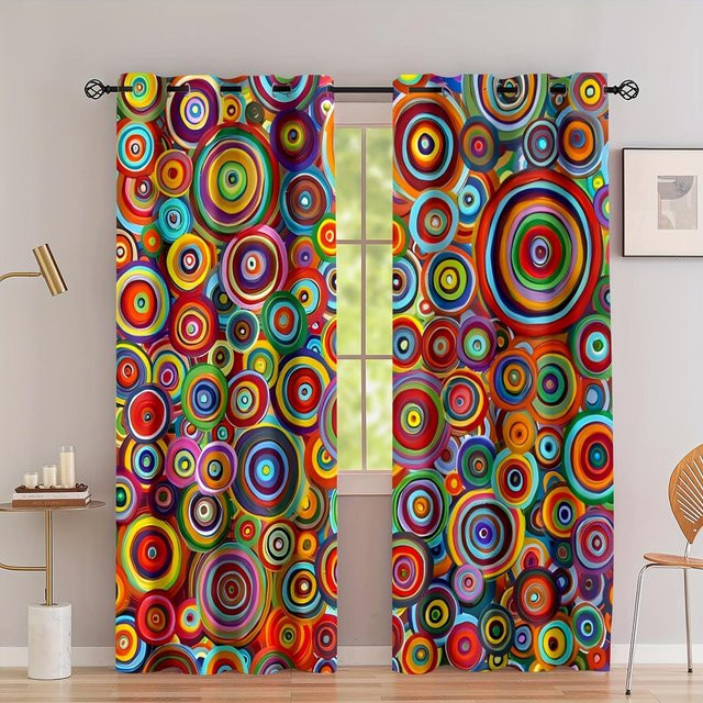 2-teiliges Boho-Vorhangset von Yiran Furniture mit geometrischem Muster in Multicolour, lichtfilternd und semi-transparent, Breite: 85 cm, Höhe: 200 cm - Bild 1