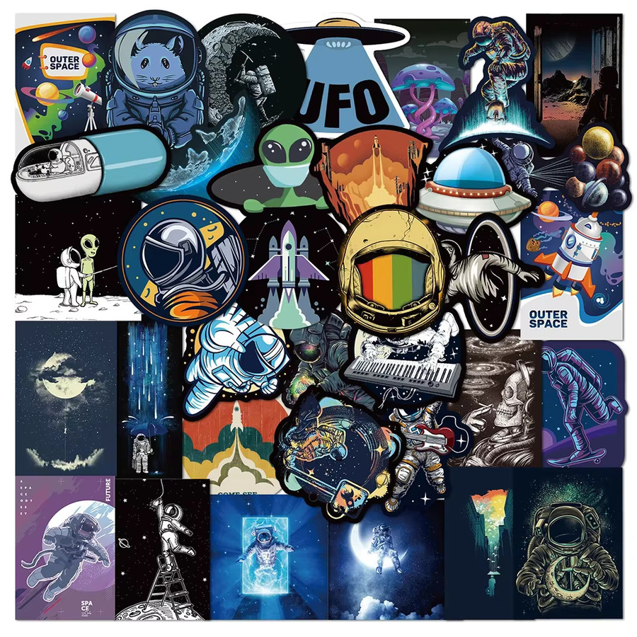 50 Stück Weltraum Astronaut Graffiti Aufkleber von GOGOTU, Wasserdichte PVC Sticker in Multicolour für Skateboard, Kühlschrank und Gepäck - Bild 2