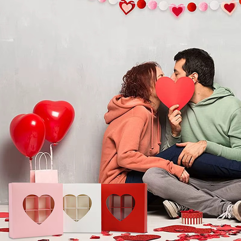 4er-Set herzförmige Geschenkboxen mit Sichtfenster in Rot, Rosa und Weiß für Valentinstag, Hochzeit oder Jahrestag - Bild 2