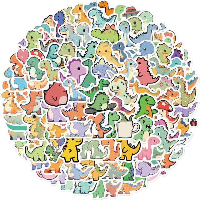 100 Stück Protocol Cartoon Dinosaurier Graffiti Aufkleber in Multicolour für Helm, Fahrrad und Schreibwaren - Bild 1