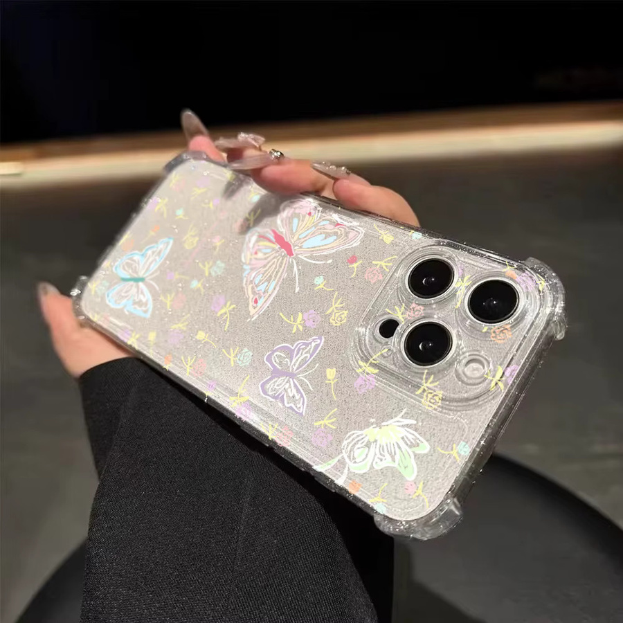 Caynes Handyhülle mit bunten Schmetterlingen und Glitzer für iPhone 11 bis iPhone 17 Pro Max, transparentes stoßfestes TPU - Bild 4