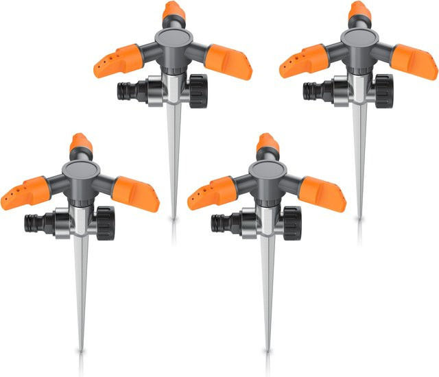 Brandson 4er Set Kreisregner 3-fach Rasensprinkler mit Erdspieß für Flächen bis 150 m² mit 7m Reichweite - Bild 1