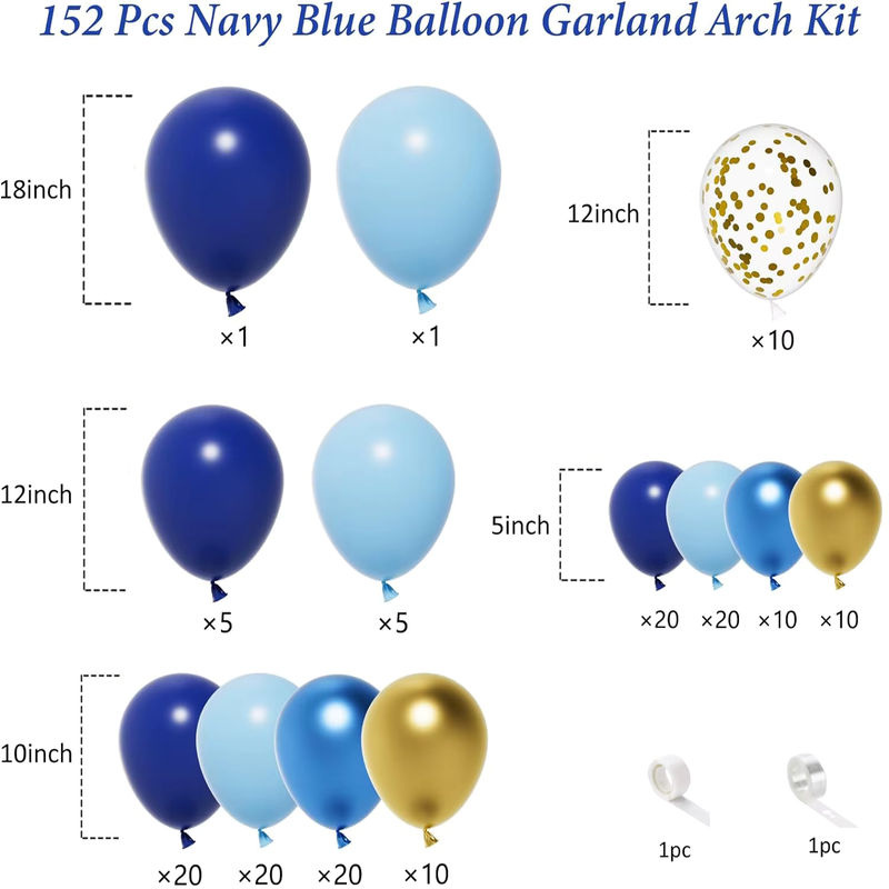 152-teiliges Latex-Ballon-Set in Blau und Gold für deine Geburtstags-, Hochzeits- oder Valentinstags-Dekoration - Bild 2