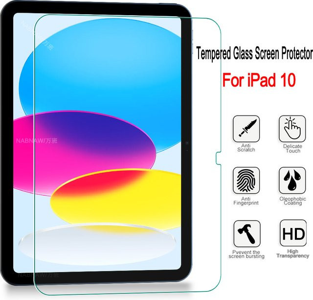 NABNAW Displayschutzfolie aus gehärtetem Glas für iPad 10. Generation 10,9 Zoll, transparent, kratzfest, passend für Modelle A2757, A2777 und A2696 - Bild 1