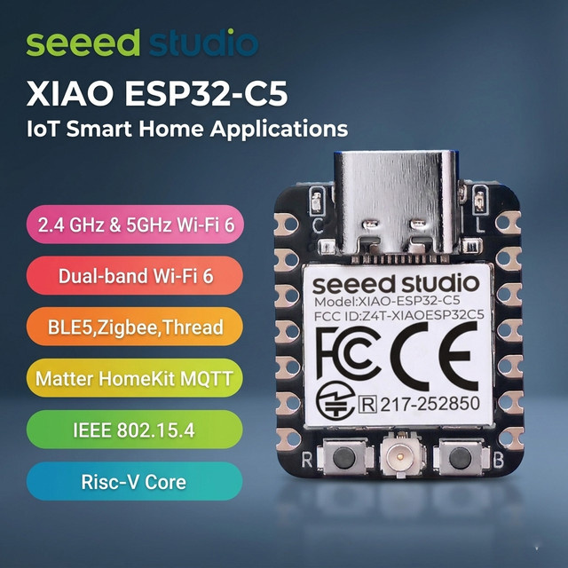Seeed Studio XIAO ESP32C5 Entwicklungsboard in Schwarz mit Wi-Fi 6, Bluetooth, RISC-V und Unterstützung für Zigbee, Thread und Matter - Bild 1