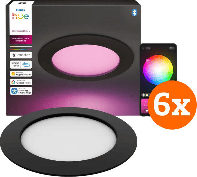 Philips Hue Einbaustrahler Slim 6er-Pack LED White & Color Multicolour Schwarz rund - Bild 1