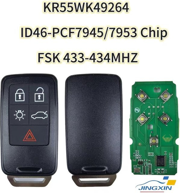 QCONTROL Auto Fernbedienung Schlüsselanhänger für Volvo XC60 S60 S60L V40 V60 S80 XC70, 5 Tasten, Schwarz, FSK 433-434 MHz ID46 - Bild 1