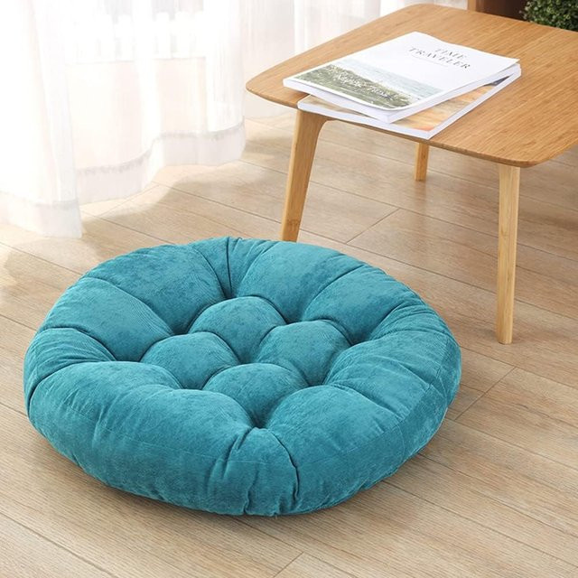 Rundes Meditations-Bodenkissen von inyahome aus Cord für Erwachsene in Blau und Türkis - Bild 1