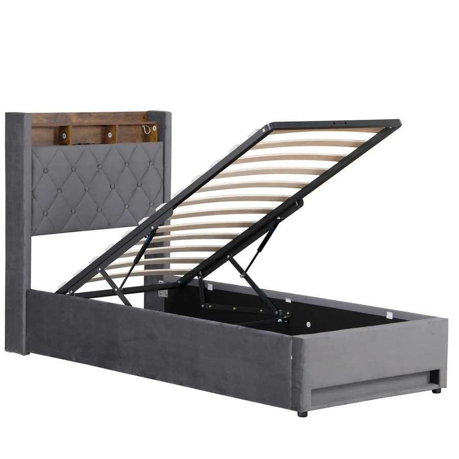 okwish Polsterbett mit LED-Beleuchtung und USB-Steckdosen in Grau, B/T/H: 140,5 x 206 x 117 cm - Bild 2