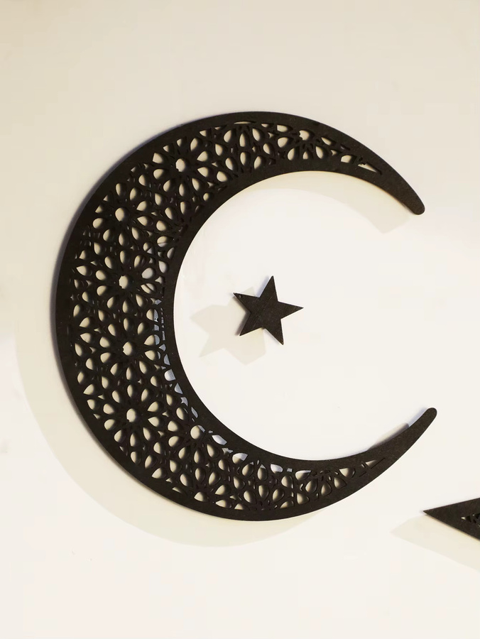 DIY Ramadan Hängeornamente aus Holz mit Mond, Sternen und Laternen als Eid Mubarak Wanddekoration in Schwarz - Bild 2
