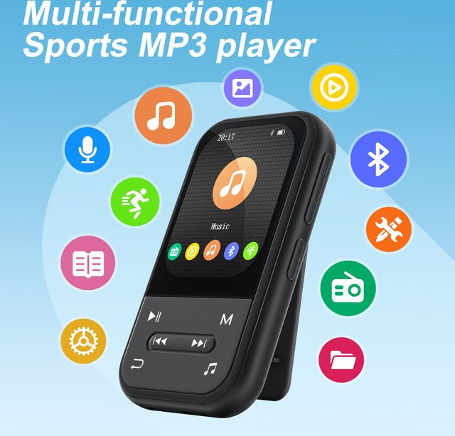 ZAQE Bluetooth 5.3 Clip MP3-Player mit 64GB, Tragbarer Musikplayer mit Radio, Rekorder und Schrittzähler für Sport und Laufen, Schwarz - Bild 1