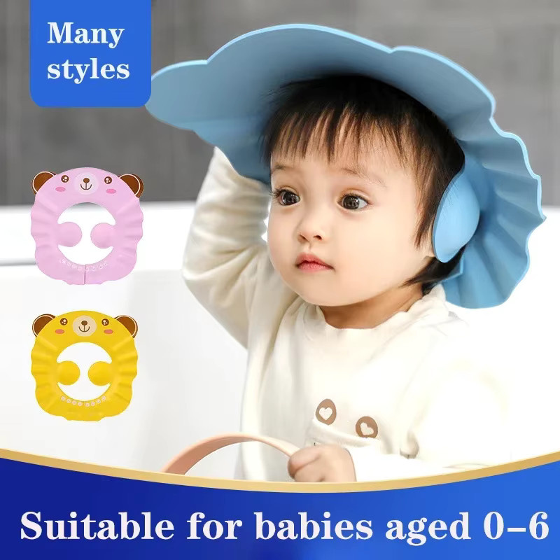 Gelbe Baby-Kappe mit Ohrenschutz und verstellbarer Haarwaschmütze als sicherer Duschhut für Kinder - Bild 2