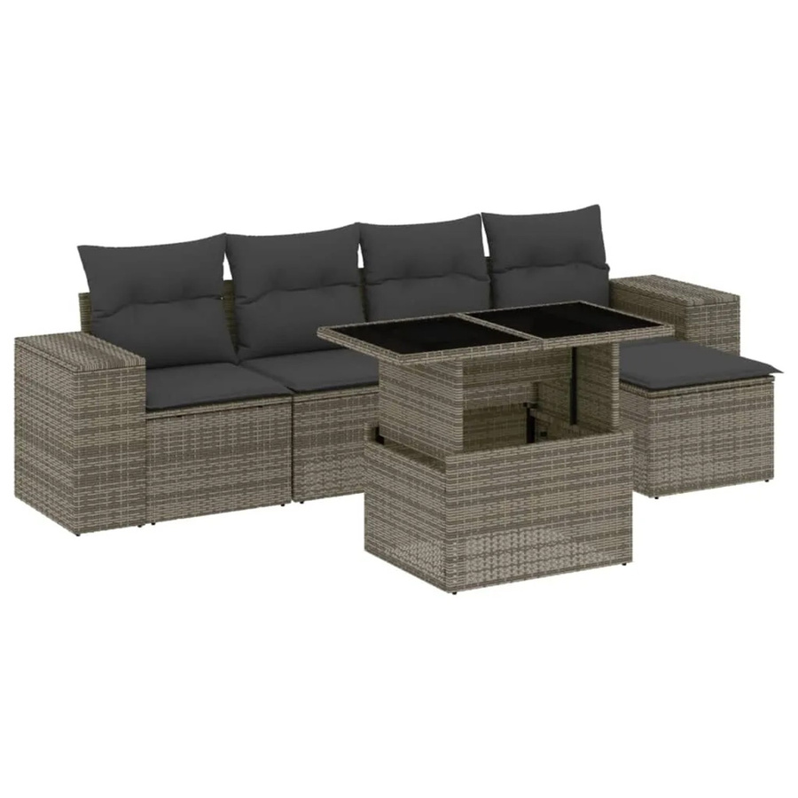 vidaXL 6-tlg Garten-Sofagarnitur aus Poly Rattan mit Kissen in Grau - Bild 2