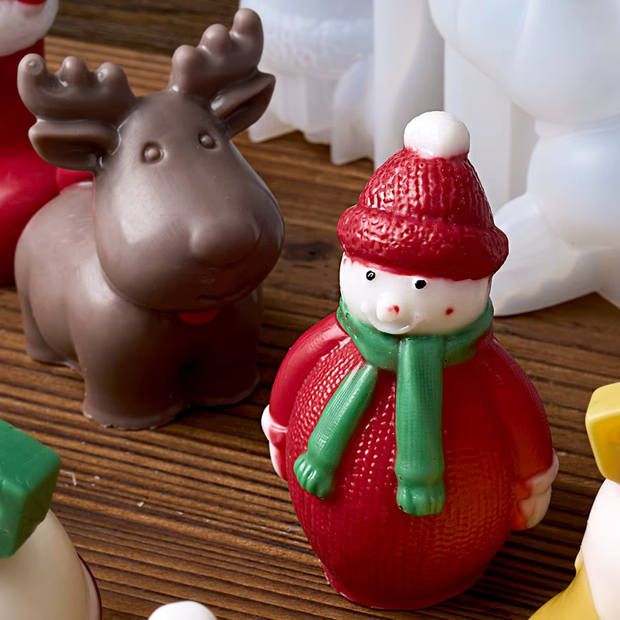 UDOCOOL Silikonform für DIY Weihnachtskerzen und Harzfiguren, Motiv Auswahl: Schneemann, Elch, Glocke, Socke, Farbe: Mehrfarbig - Bild 3