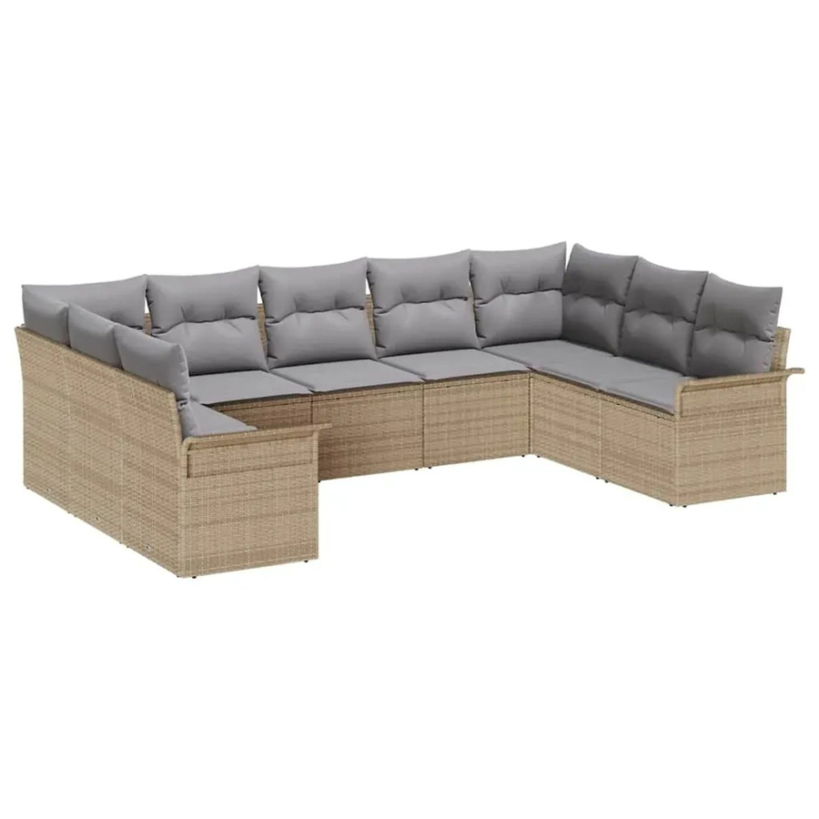 vidaXL Garten-Sofa-Set aus Poly-Rattan in Beige mit 9 Teilen, L-Form mit Kissen und integriertem Stauraum - Bild 2
