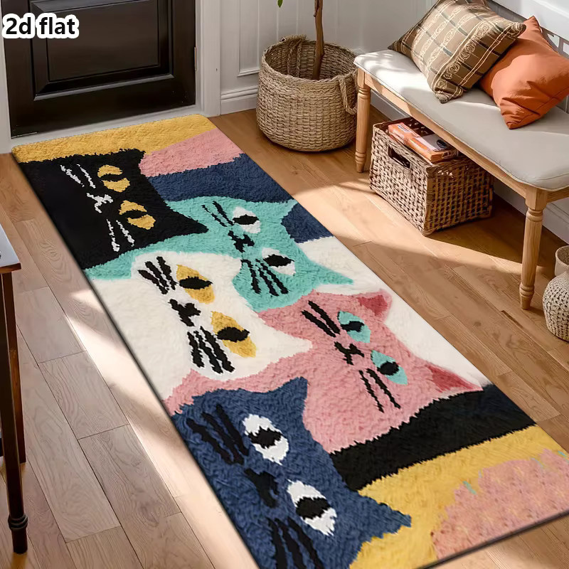 VIKAMA Kätzchen-Teppich mit Katzenmotiv, bunter weicher Teppich für Wohnzimmer, Küche oder Schlafzimmer, mehrfarbig - Bild 4