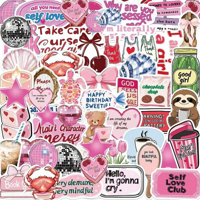 Material Life Graffiti Spaß-Aufkleber, Rosa, 50-teiliges Set - Bild 1