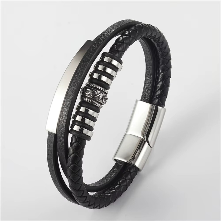 Herrenarmband Edelstahl und Leder, Schwarz/Braun, Unisex - Bild 2