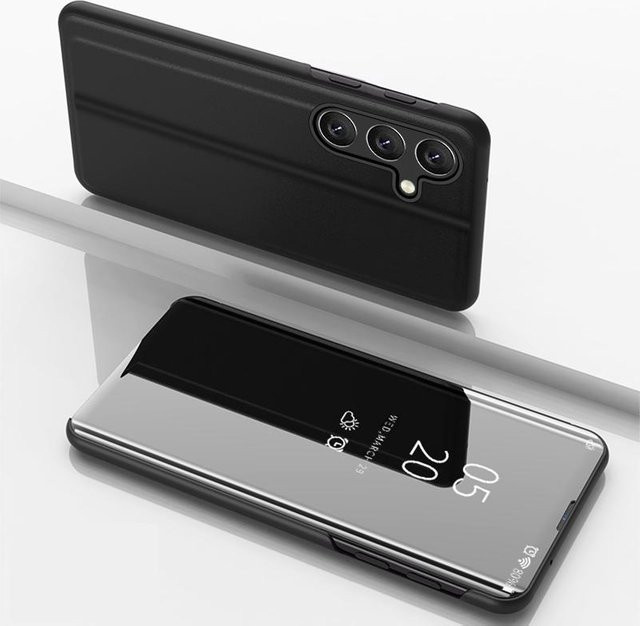 Stoßfeste Handyhülle mit Spiegel und Klappständer für Samsung Galaxy S26 S25 S24 S23 S22 Ultra Plus FE 5G in Schwarz - Bild 1