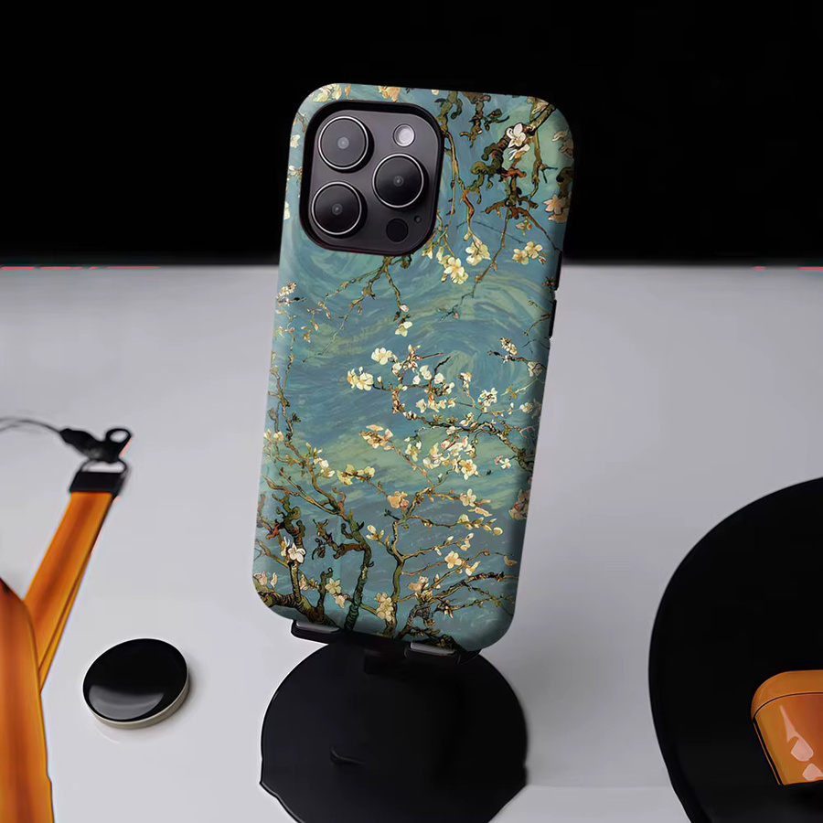 Aurbe Matte 2-in-1 MagSafe Hülle mit Schutzfilm für iPhone 17 16 15 Plus und Pro Max, stoßfeste Hartschale, Mandelblüten und Sternennacht - Bild 4