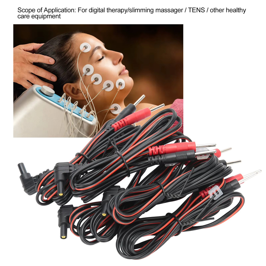 TMISHION 2-in-1 Pin-Elektrodenkabel für Physiotherapie-Geräte, 1,2 m Länge, 2,35 mm Durchmesser, 10 Stück, Schwarz - Bild 2