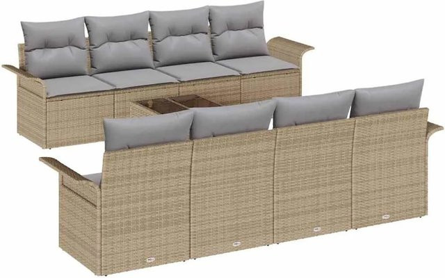 vidaXL Garten-Sofa-Set aus Poly Rattan in Beige mit 9 Teilen und Polsterkissen - Bild 1