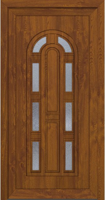 Roro Haustür OKE 1103 Kunststoff mit Glaseinsatz in Weiß-Golden Oak, B: 100 cm, H: 210 cm, DIN Rechts - Bild 1