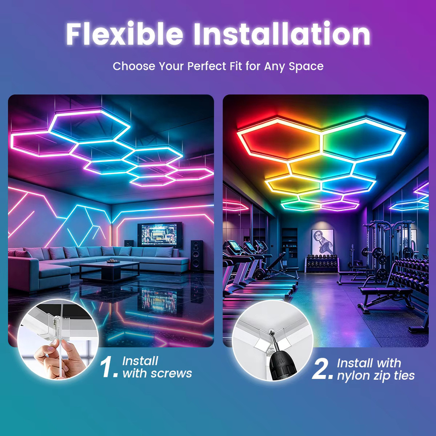 VASTFIRE Smarte RGB Waben LED-Leuchten mit Musikfunktion und Fernbedienung in Multicolour für Gaming und Wohnzimmer - Bild 4